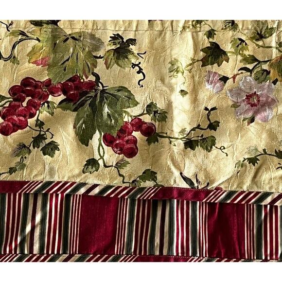 Custom Window Treatments 8 Pc Valances Curtains Gold Red Green Grapes Stripe - Picture 2 of 8